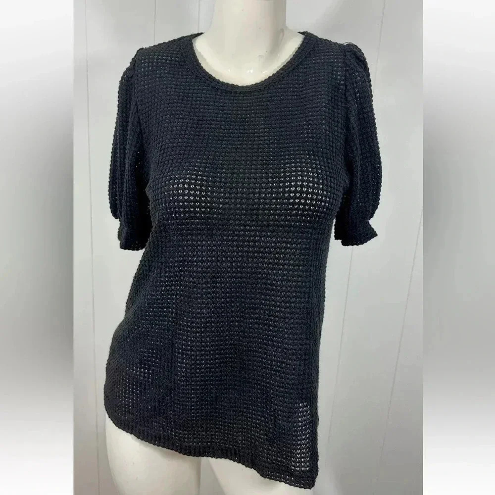 NWT Prettywear Puff Short Sleeve Top Waffle Loose Casual Blouses Sz M - Picture 2 of 9